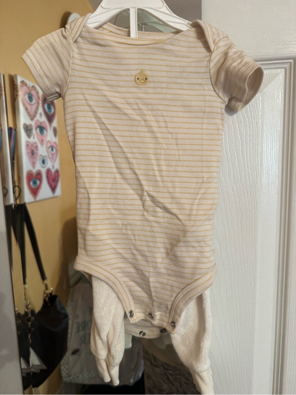 Cream & Yellow Stripe Duckie Baby One-Piece with Matching Pants and Jacket